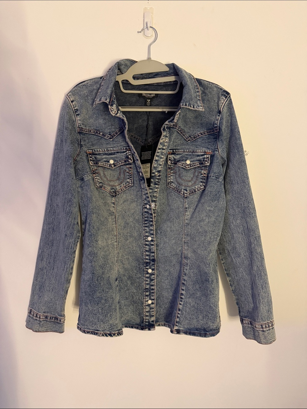 True Religion Western Denim Button Up Shirt in Light Odyssey Wash